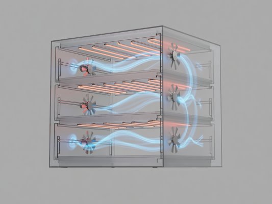 3D schematic render of a multi-deck convection oven