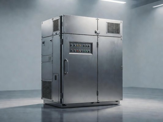 Soft-lit 3D render of an industrial blast chiller unit